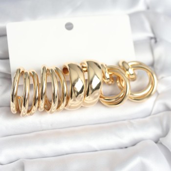 Pirinç Gold Renk 3 Çift Vintage Kadın Küpe Seti Pirinç Gold Renk 3 Çift Vintage Kadın Küpe Seti