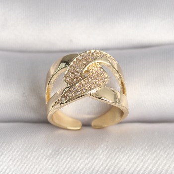 Pirinç Gold Renk Ayarlanabilir Zirkon Taşlı Kadın Yüzük Pirinç Gold Renk Ayarlanabilir Zirkon Taşlı Kadın Yüzük