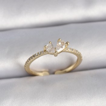 Pirinç Gold Renk Ayarlanabilir Zirkon Taşlı Kalp Model Kadın Yüzük Pirinç Gold Renk Ayarlanabilir Zirkon Taşlı Kalp Model Kadın Yüzük