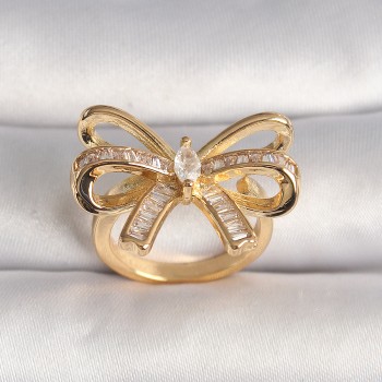 Pirinç Gold Renk Ayarlanabilir Zirkon Taşlı Kurdele Model Kadın Yüzük Pirinç Gold Renk Ayarlanabilir Zirkon Taşlı Kurdele Model Kadın Yüzük