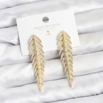 Pirinç Gold Renk Balık Sırtı Model Zirkon Taşlı Kadın Küpe Pirinç Gold Renk Balık Sırtı Model Zirkon Taşlı Kadın Küpe