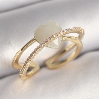 Pirinç Gold Renk Beyaz Kristal Kalp Model Zirkon Taş Detay Kadın Yüzük Pirinç Gold Renk Beyaz Kristal Kalp Model Zirkon Taş Detay Kadın Yüzük