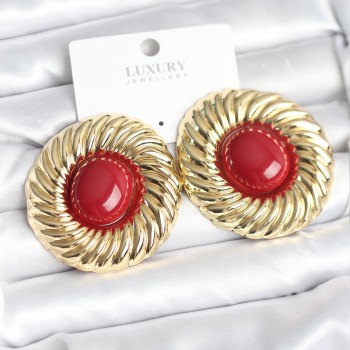 Pirinç Gold Renk Bordo Boncuklu Vintage Kadın Küpe Pirinç Gold Renk Bordo Boncuklu Vintage Kadın Küpe