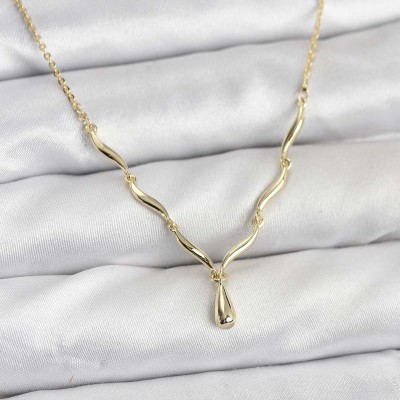 Pirinç Gold Renk Damla Model Kadın Kolye Pirinç Gold Renk Damla Model Kadın Kolye