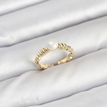 Pirinç Gold Renk Göbek İnci Model Kadın Yüzük Pirinç Gold Renk Göbek İnci Model Kadın Yüzük