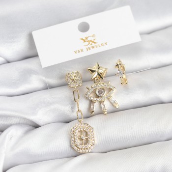 Pirinç Gold Renk Göz ve Kutup Yıldızı Model YSX Trio Küpe Seti Pirinç Gold Renk Göz ve Kutup Yıldızı Model YSX Trio Küpe Seti