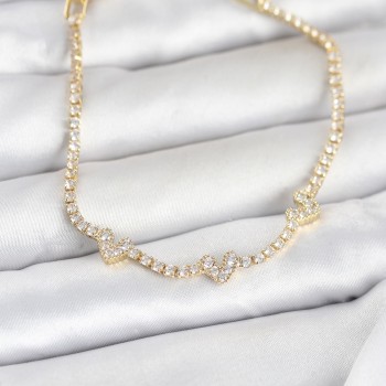 Pirinç Gold Renk Kalp Model Zirkon Taşlı Su Yolu Kadın Bileklik Pirinç Gold Renk Kalp Model Zirkon Taşlı Su Yolu Kadın Bileklik