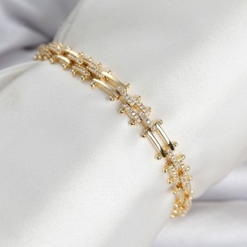 Pirinç Gold Renk Kare Zincir Model Zirkon Taşlı Kadın Bileklik Pirinç Gold Renk Kare Zincir Model Zirkon Taşlı Kadın Bileklik