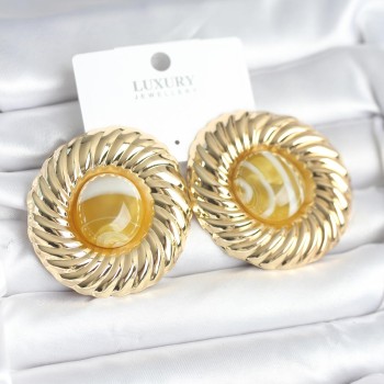 Pirinç Gold Renk Kehribar Boncuklu Vintage Kadın Küpe