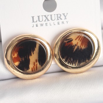 Pirinç Gold Renk Leopar Desen Daire Model Kadın Küpe Pirinç Gold Renk Leopar Desen Daire Model Kadın Küpe