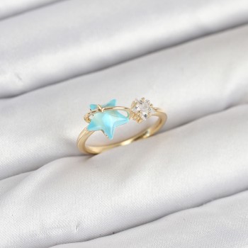 Pirinç Gold Renk Mavi Yıldızlı Model Kadın Yüzük Pirinç Gold Renk Mavi Yıldızlı Model Kadın Yüzük