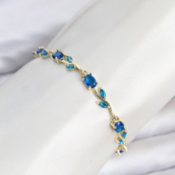 Pirinç Gold Renk Mavi Zirkon Taşlı Çiçek Model Kadın Bileklik Pirinç Gold Renk Mavi Zirkon Taşlı Çiçek Model Kadın Bileklik