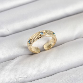 Pirinç Gold Renk Mavi Zirkon Taşlı Kutup Yıldızı Model Kadın Yüzük Pirinç Gold Renk Mavi Zirkon Taşlı Kutup Yıldızı Model Kadın Yüzük