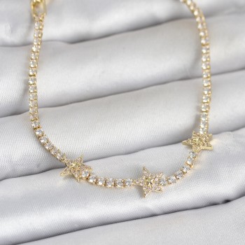 Pirinç Gold Renk Minimal Yıldız Model Zirkon Taşlı Su Yolu Kadın Bileklik Pirinç Gold Renk Minimal Yıldız Model Zirkon Taşlı Su Yolu Kadın Bileklik