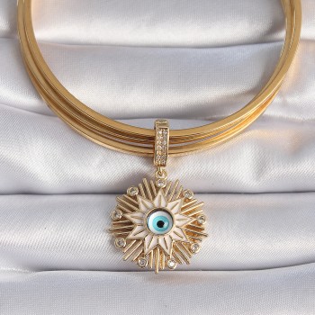 Pirinç Gold Renk Nazar Boncuklu Saçaklı Yıldız Figür Ajda Charm Pirinç Gold Renk Nazar Boncuklu Saçaklı Yıldız Figür Ajda Charm