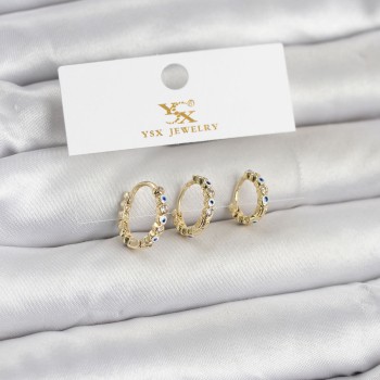 Pirinç Gold Renk Nazarlı Model 3'lü Kadın Küpe Pirinç Gold Renk Nazarlı Model 3'lü Kadın Küpe