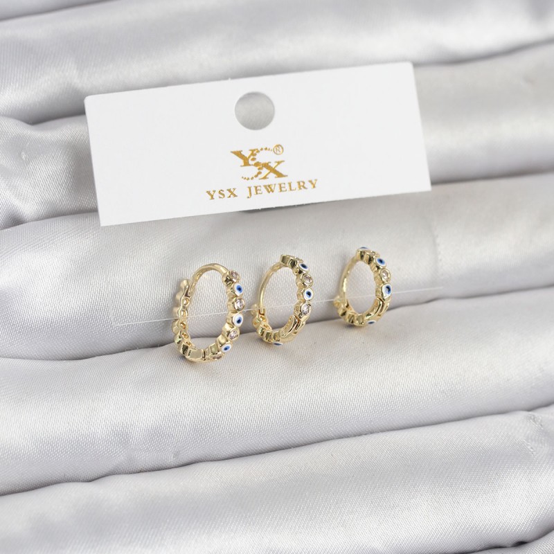 Pirinç Gold Renk Nazarlı Model 3'lü Kadın Küpe Pirinç Gold Renk Nazarlı Model 3'lü Kadın Küpe