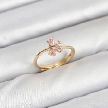 Pirinç Gold Renk Pembe Kelebek Kadın Yüzük Pirinç Gold Renk Pembe Kelebek Kadın Yüzük
