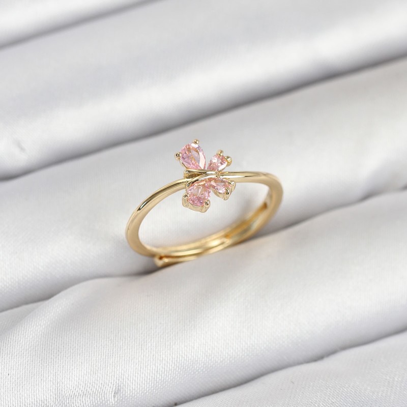 Pirinç Gold Renk Pembe Kelebek Kadın Yüzük Pirinç Gold Renk Pembe Kelebek Kadın Yüzük