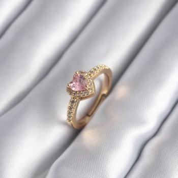 Pirinç Gold Renk Pembe Zirkon Taş Kalp Charm Model Kadın Yüzük Pirinç Gold Renk Pembe Zirkon Taş Kalp Charm Model Kadın Yüzük