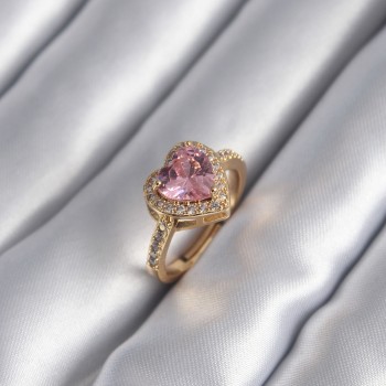 Pirinç Gold Renk Pembe Zirkon Taşlı Charm Kalp Model Kadın Yüzük Pirinç Gold Renk Pembe Zirkon Taşlı Charm Kalp Model Kadın Yüzük