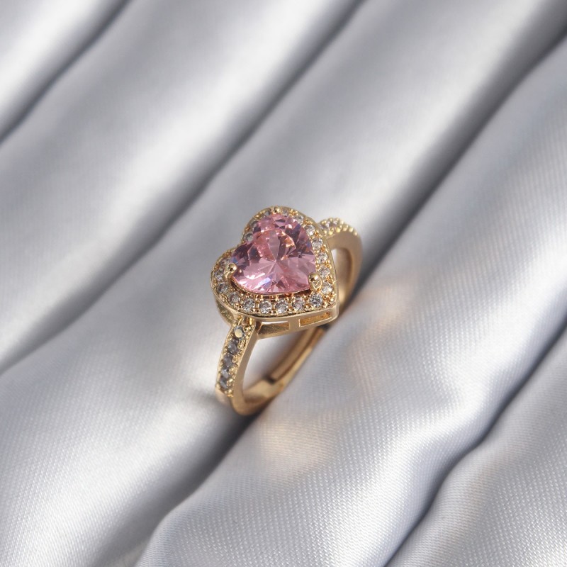 Pirinç Gold Renk Pembe Zirkon Taşlı Charm Kalp Model Kadın Yüzük Pirinç Gold Renk Pembe Zirkon Taşlı Charm Kalp Model Kadın Yüzük