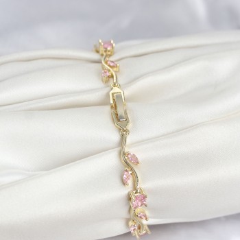 Pirinç Gold Renk Pembe Zirkon Taşlı Çiçek Model Kadın Bileklik Pirinç Gold Renk Pembe Zirkon Taşlı Çiçek Model Kadın Bileklik