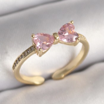 Pirinç Gold Renk Pembe Zirkon Taşlı Kalp Fiyonk Model Kadın Yüzük Pirinç Gold Renk Pembe Zirkon Taşlı Kalp Fiyonk Model Kadın Yüzük