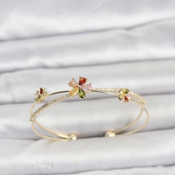 Pirinç Gold Renk Renkli Çiçek Model Kadın Bileklik Pirinç Gold Renk Renkli Çiçek Model Kadın Bileklik