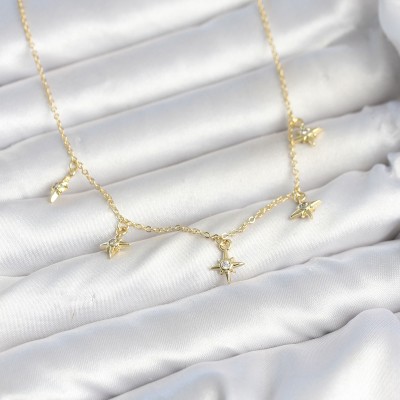 Pirinç Gold Renk Sıralı Minimal Kutup Yıldızı Model Kadın Kolye