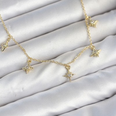 Pirinç Gold Renk Sıralı Minimal Kutup Yıldızı Model Kadın Kolye