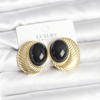 Pirinç Gold Renk Siyah Boncuklu Oval Vintage Kadın Küpe Pirinç Gold Renk Siyah Boncuklu Oval Vintage Kadın Küpe