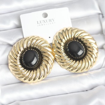 Pirinç Gold Renk Siyah Boncuklu Vintage Kadın Küpe Pirinç Gold Renk Siyah Boncuklu Vintage Kadın Küpe