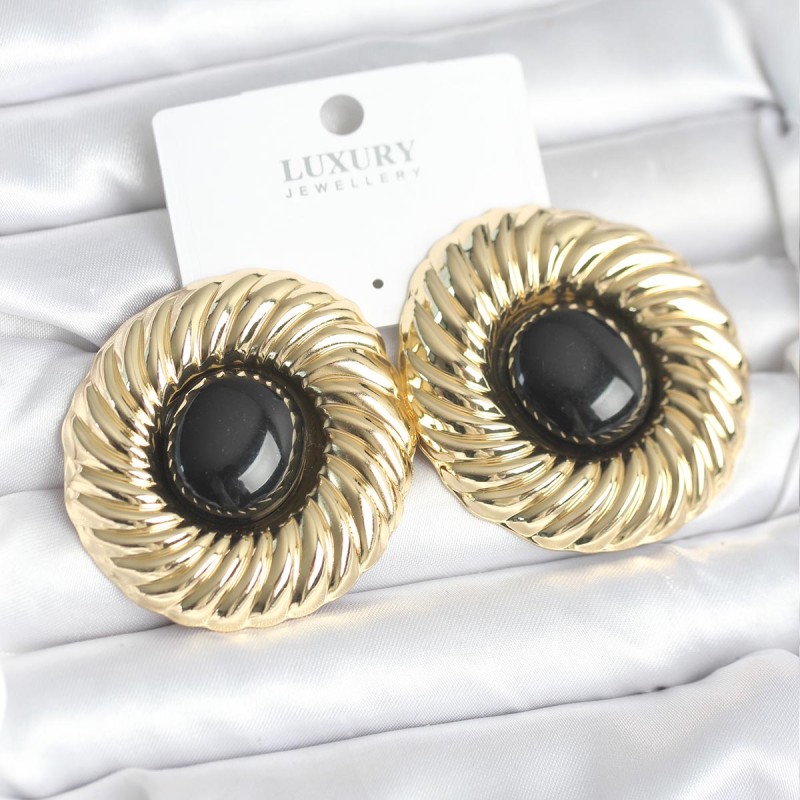 Pirinç Gold Renk Siyah Boncuklu Vintage Kadın Küpe Pirinç Gold Renk Siyah Boncuklu Vintage Kadın Küpe