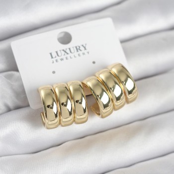 Pirinç Gold Renk Üçlü Görünüm Kadın Küpe Pirinç Gold Renk Üçlü Görünüm Kadın Küpe