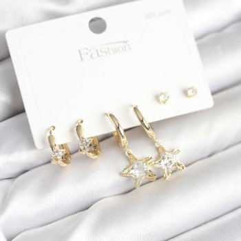 Pirinç Gold Renk Yıldız Model 925 Gümüş Çivili Kadın Küpe Seti Pirinç Gold Renk Yıldız Model 925 Gümüş Çivili Kadın Küpe Seti