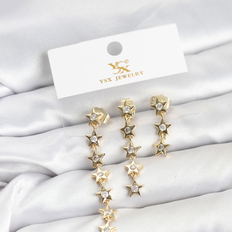 Pirinç Gold Renk Yıldız Model YSX Trio Küpe Seti Pirinç Gold Renk Yıldız Model YSX Trio Küpe Seti