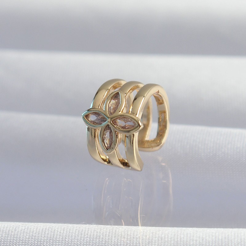 Pirinç Gold Renk Yonca Earcuff Küpe Pirinç Gold Renk Yonca Earcuff Küpe