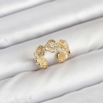 Pirinç Gold Renk Yonca Model Kadın Yüzük Pirinç Gold Renk Yonca Model Kadın Yüzük