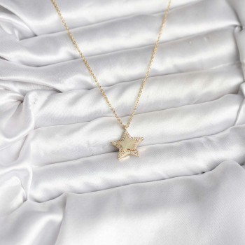 Pirinç Gold Renk Zincirli Yıldızlı Model Kadın Kolye Pirinç Gold Renk Zincirli Yıldızlı Model Kadın Kolye