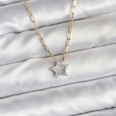 Pirinç Gold Renk Zincirli Zirkon Taşlı Minimal Yıldız Model Kadın Kolye Pirinç Gold Renk Zincirli Zirkon Taşlı Minimal Yıldız Model Kadın Kolye
