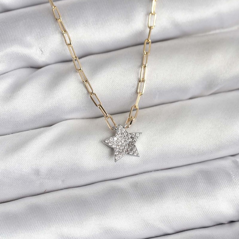 Pirinç Gold Renk Zincirli Zirkon Taşlı Minimal Yıldız Model Kadın Kolye Pirinç Gold Renk Zincirli Zirkon Taşlı Minimal Yıldız Model Kadın Kolye