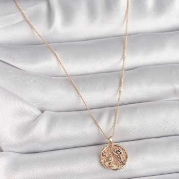 Pirinç Gold Renk Zirkon Taş Detaylı Gül İşleme Madalyon Model Kadın Kolye Pirinç Gold Renk Zirkon Taş Detaylı Gül İşleme Madalyon Model Kadın Kolye