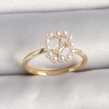 Pirinç Gold Renk Zirkon Taş Detaylı İncili Ayarlanabilir Yüzük Pirinç Gold Renk Zirkon Taş Detaylı İncili Ayarlanabilir Yüzük