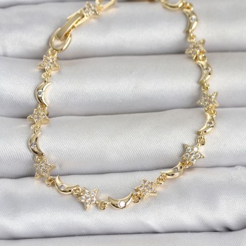 Pirinç Gold Renk Zirkon Taşlı Ay ve Yıldız Model Kadın Bileklik Pirinç Gold Renk Zirkon Taşlı Ay ve Yıldız Model Kadın Bileklik