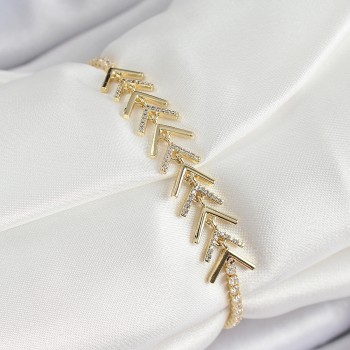 Pirinç Gold Renk Zirkon Taşlı Balık Sırtı Kadın Bileklik Pirinç Gold Renk Zirkon Taşlı Balık Sırtı Kadın Bileklik