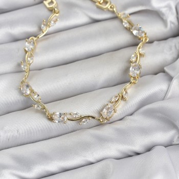 Pirinç Gold Renk Zirkon Taşlı Çiçek Model Kadın Bileklik