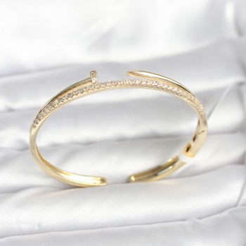 Pirinç Gold Renk Zirkon Taşlı Çivi Model Kadın Kelepçe Bileklik Pirinç Gold Renk Zirkon Taşlı Çivi Model Kadın Kelepçe Bileklik