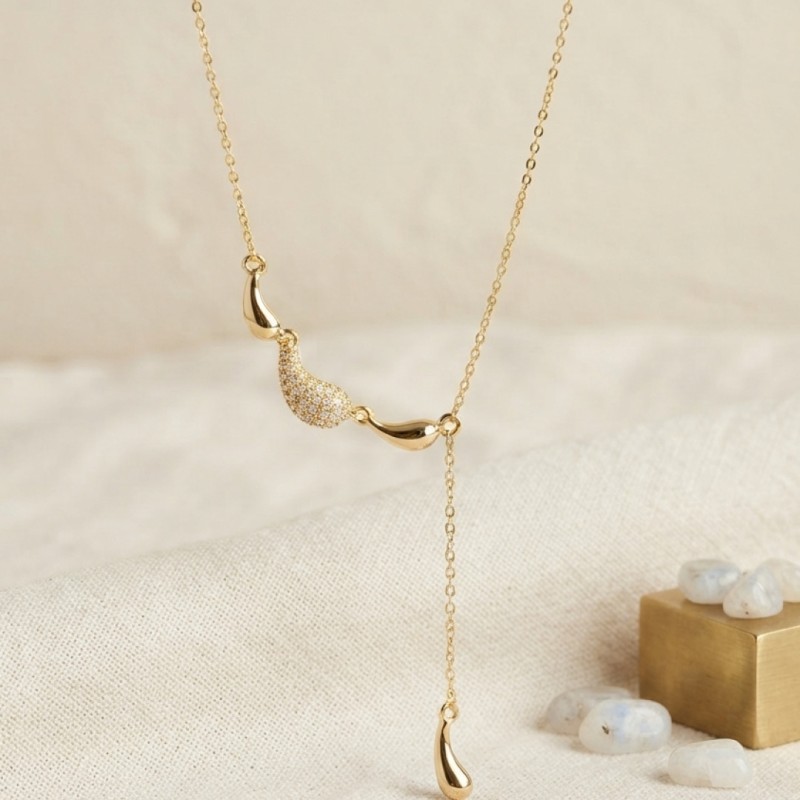 Pirinç Gold Renk Zirkon Taşlı Damla Model Kadın Kolye Pirinç Gold Renk Zirkon Taşlı Damla Model Kadın Kolye