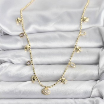 Pirinç Gold Renk Zirkon Taşlı Deniz Kabuğu Model Kadın Kolye Pirinç Gold Renk Zirkon Taşlı Deniz Kabuğu Model Kadın Kolye